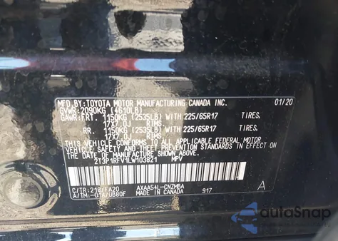 2020 Toyota Rav4 Xle из США, поврежденный, VIN 2T3P1RFV1LW103821